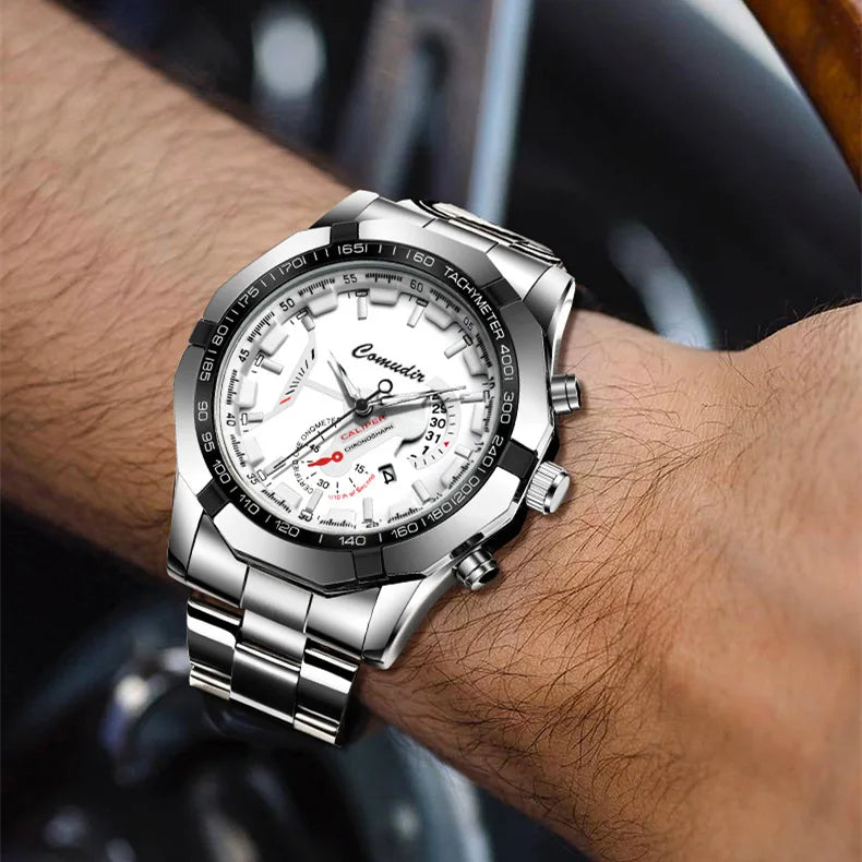 Quartz Watch Movement for Men Non-Noctilucent Waterproof Luminous Simple Steel Band