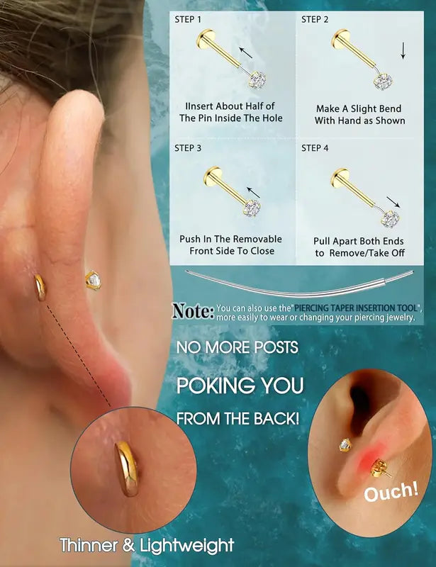 14K Gold Plated Nose Studs and CZ Nose Rings Set for Women Men - Hypoallergenic Piercing Jewelry