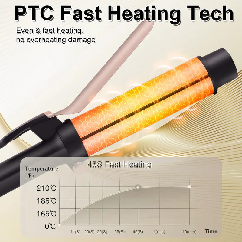 Electric Curling Iron for Women 3-Level Temp Ceramic Hair Styler Large 36mm