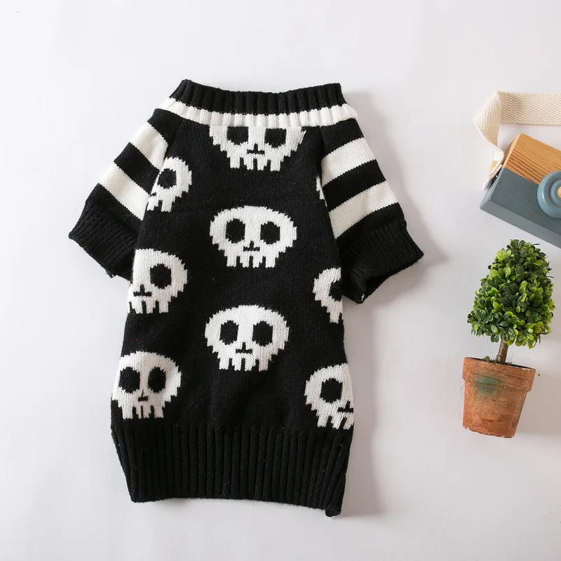 Halloween Pet Costume Skull Knitted Sweater for Cats and Dogs - Warm Spring & Autumn Wear