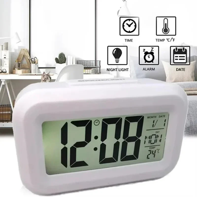 Digital Desk Alarm Clock with Night Light & Calendar - Multi-Color Variants