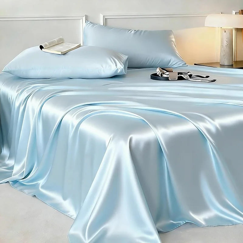 Breathable Summer Cooling Bed Sheet - Ice Silk Flat Sheet for Luxury Bedding
