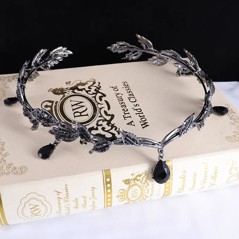 Vintage Fairy Crown Tiara with Emerald Green Crystals for Women Costume Hair Jewelry