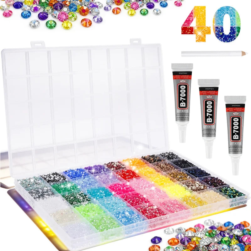 DIY Resin Rhinestone Nail Art Kit with Flatback Gems, Glue, and Pickup Pen