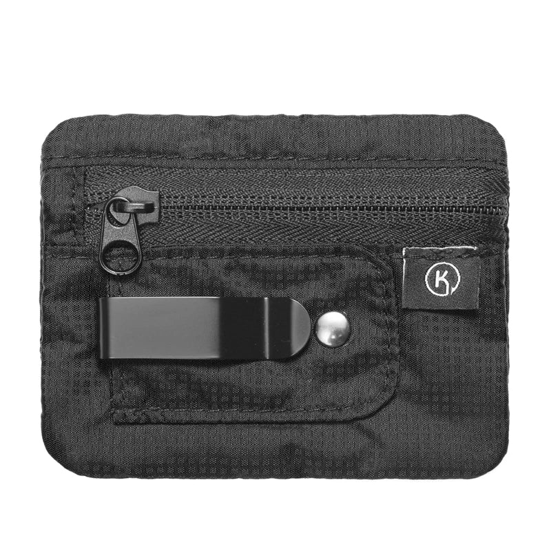 Mini Coin Purse RFID Blocking Fabric Wallet with Zipper & Belt Clip - Organizer for Cash & Coins