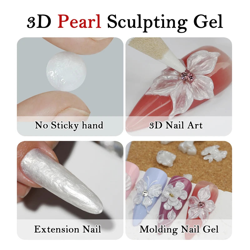 Pearlescent Satin Nail Art Glue for 3D Carving & Acrylic Designs - DIY Gel Varnish