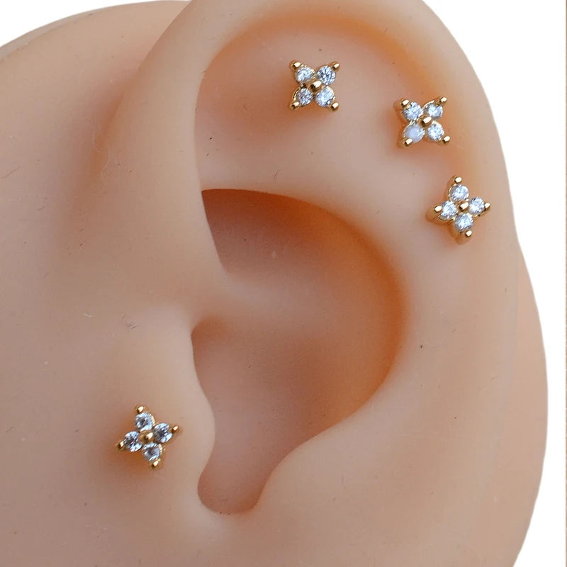 Mini CZ Cartilage Piercing Stud Earrings for Women Girls - Stainless Steel Jewelry