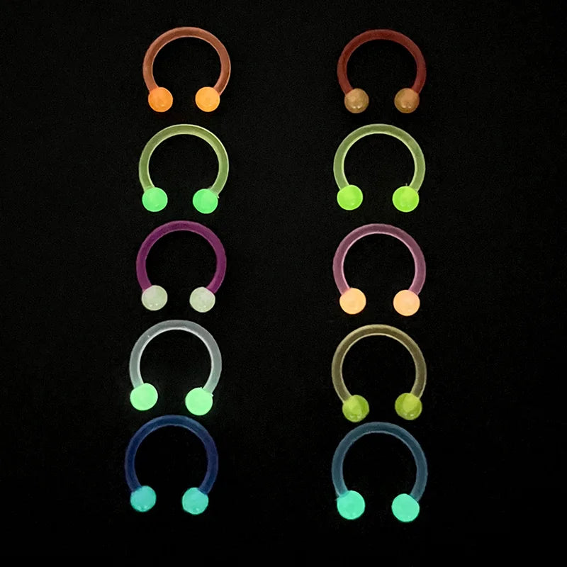10-Piece Flexible Septum and Body Piercing Ring Set - Acrylic Horseshoe Jewelry