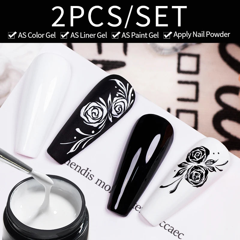 No Wipe Nail Painting Gel Set - White & Black UV LED Long Lasting 5g