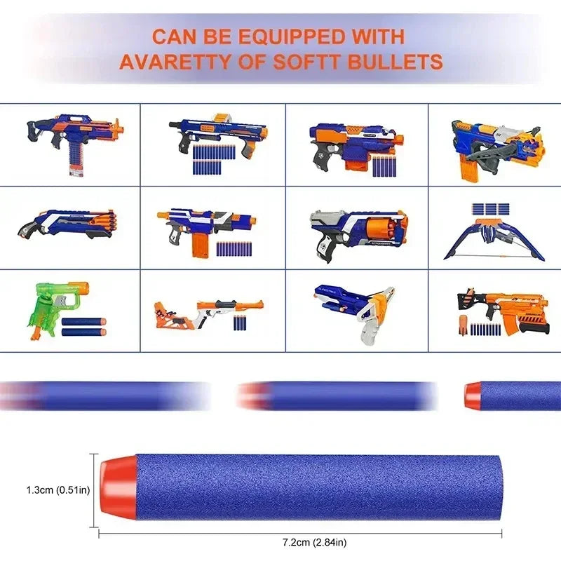 Kids Toy Gun Refill Darts 7.2cm - 100pcs Blue Solid Round Head Bullets