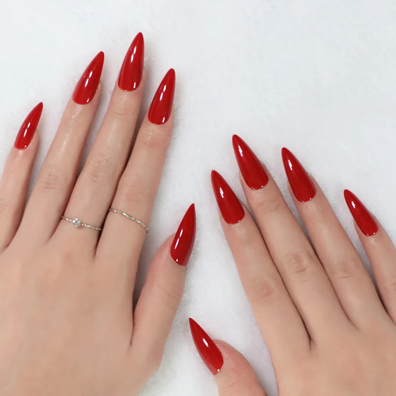 Red Glossy Stiletto Fake Nails - Press On Nails for Manicure