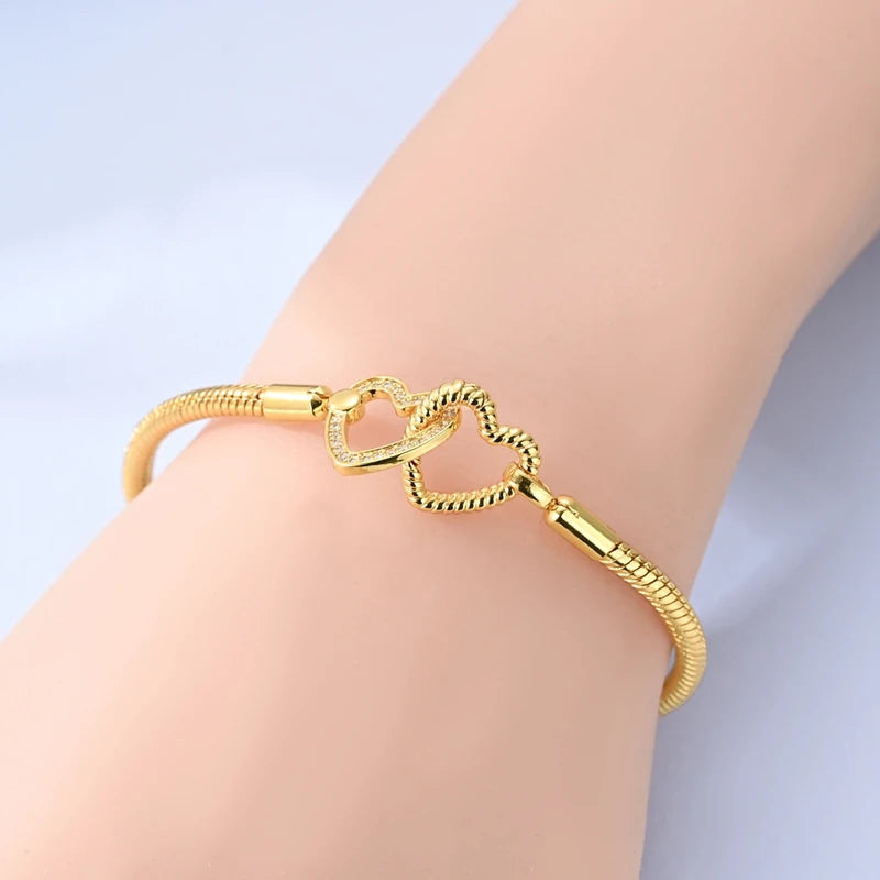 Sterling Silver Charm Bracelet for Women 17-20cm Heart Key Clover Jewelry Gift