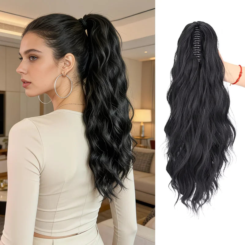 Water Wave Claw Hair Clip Extensions for Women - Messy, Fluffy, Heat-Resistant Ponytail Accessory