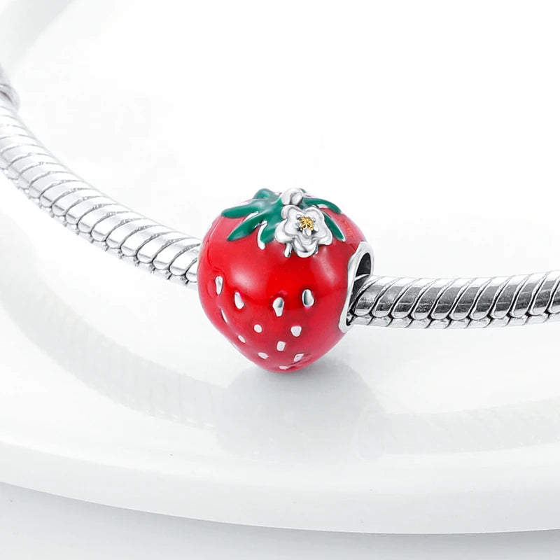Fruit Charm Bead 925 Silver Strawberry Cherry Avocado Pendant for DIY Bracelets