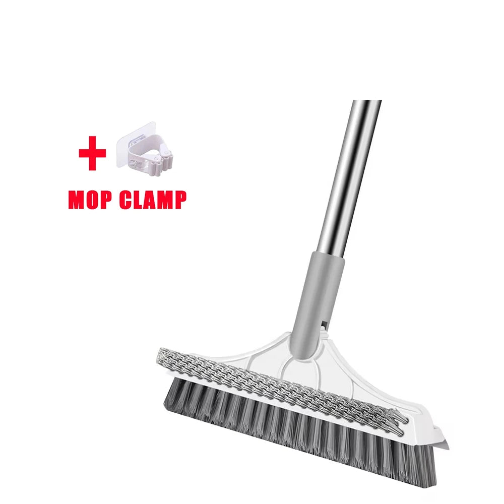 3 in 1 Long Handle Floor Scrub Brush with Steel Stainless Steel Bathroom Cleaning Tool