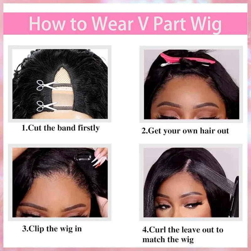 V Part Human Hair Wigs for Women - Body Wave, Natural Color, Beginner Friendly Clip-In Style