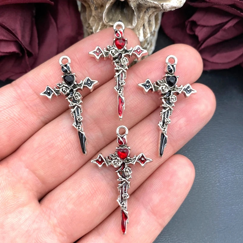 6pcs Gothic Rose Cross Charm Pendant Jewelry Findings for DIY Crafts