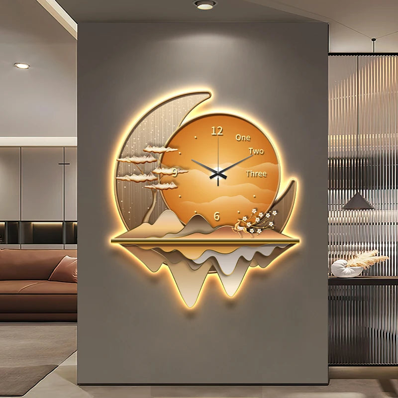 Creative Wall Clock with Decorative Lamp for Living Room & Restaurant Decor
