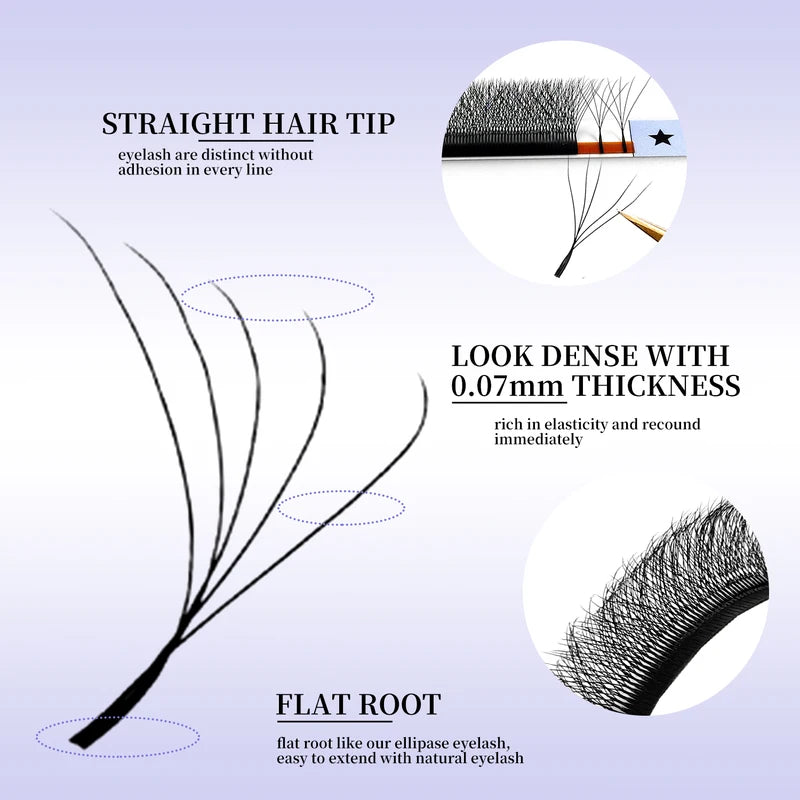 False Eyelash Extensions Volume Fans - Natural Soft Light W Style Bloom Lashes