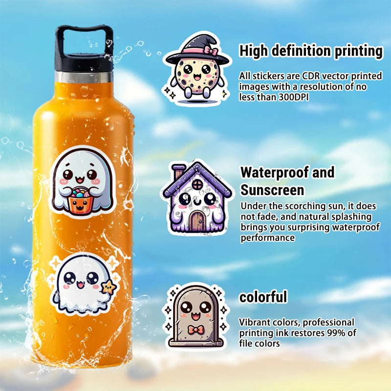 Halloween Stickers Pack - 50 Waterproof Vinyl Fun Holiday Decals for Scrapbooking & Crafts