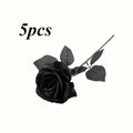 Artificial Black Roses Fake Flowers Long Stem Set for Halloween Wedding Home Decor