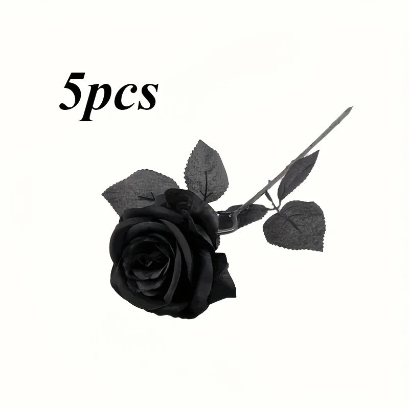 Artificial Black Roses Fake Flowers Long Stem Set for Halloween Wedding Home Decor