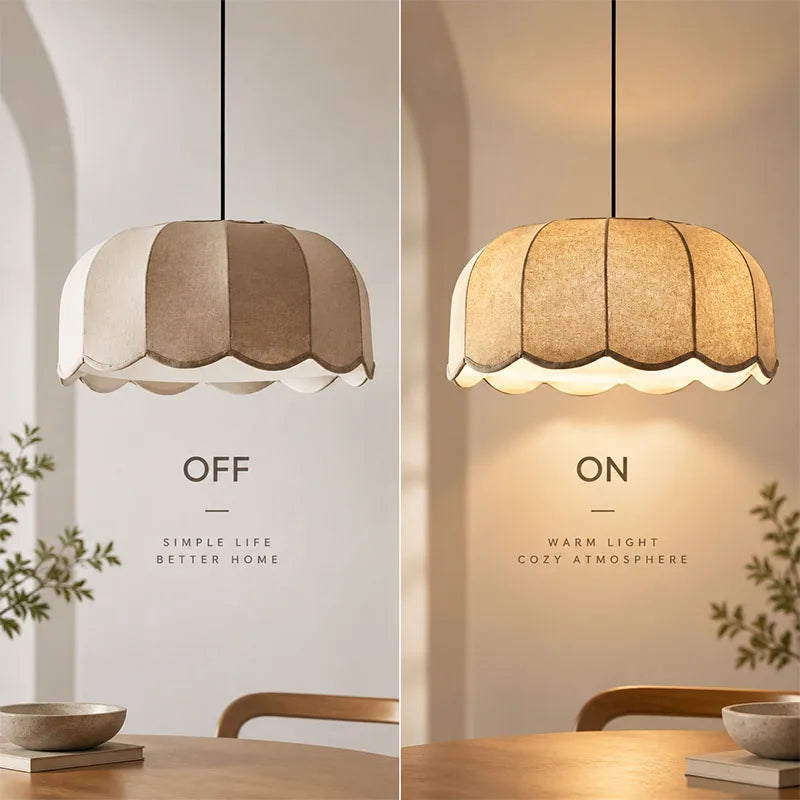 Wabi Sabi Linen Pendant Light Flower Wavy Fabric Hanging Lamp Adjustable Chandelier