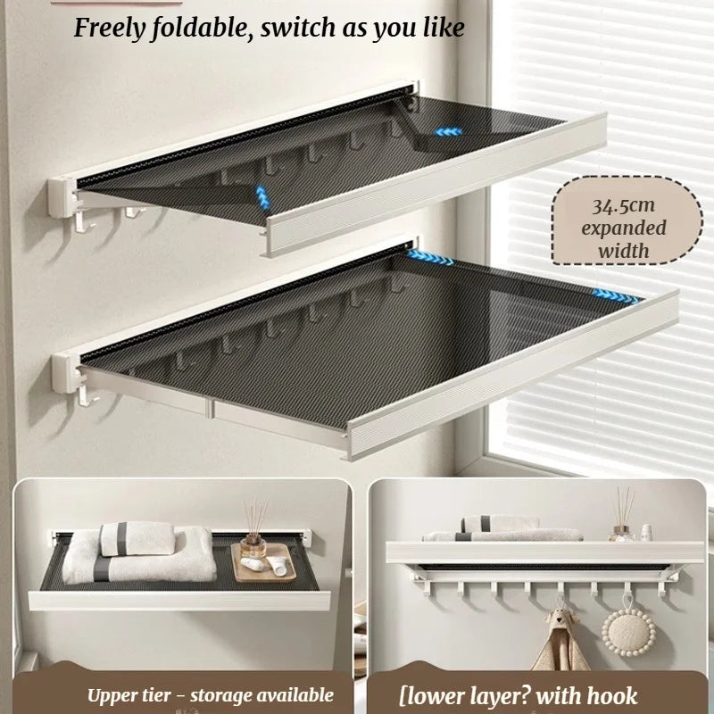 Foldable Magnetic Wall-Mounted Bathroom Storage Rack for Towels and Clothes