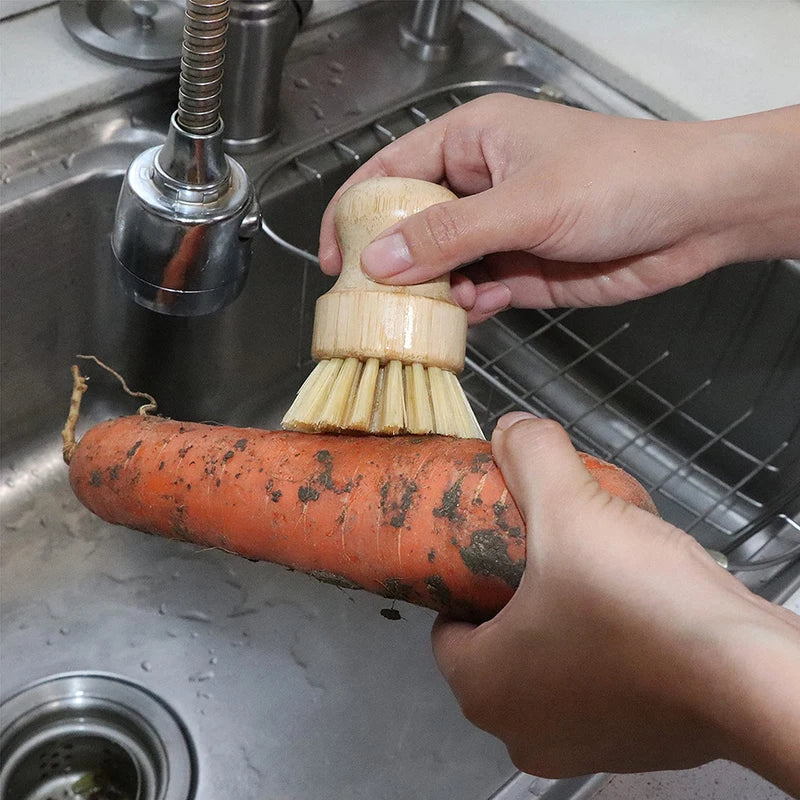 Bamboo Dish Scrub Brush & Soap Dish Set Eco-Friendly Kitchen Cleaning Tool