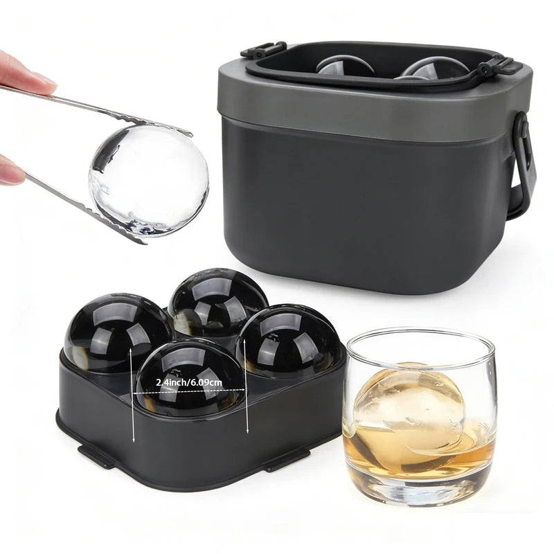 Large Crystal Clear Ice Ball Maker - 4 2.4-Inch Sphere Ice Mold for Whiskey & Cocktails