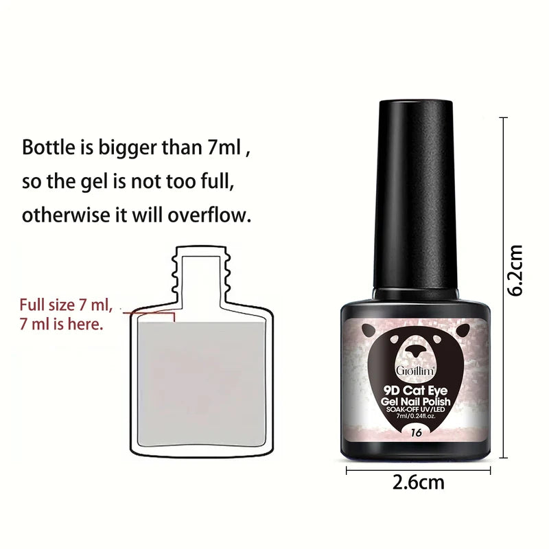 6-Piece Crystal Cat Eye Gel Nail Polish Set with Magnets - Color-Changing & Long-Lasting