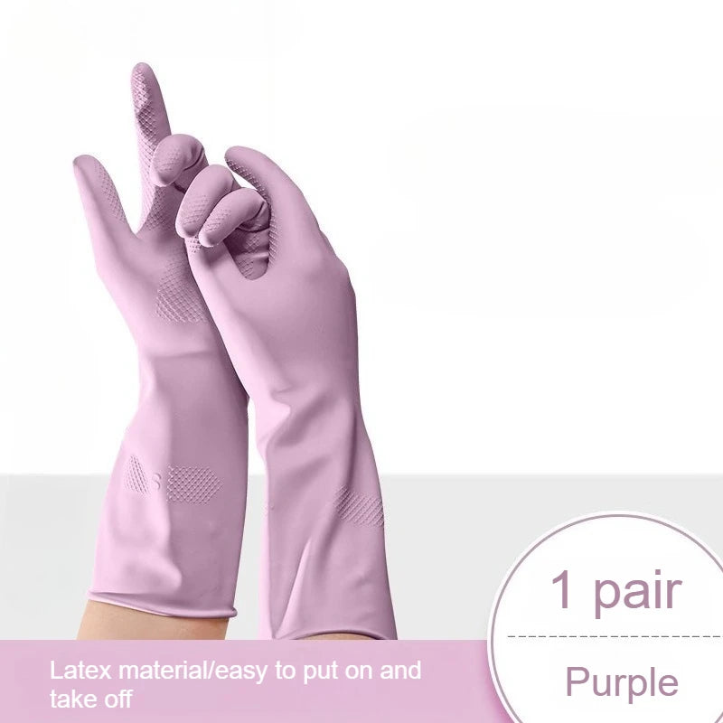 Reusable Latex Dish Washing Gloves with Cotton Liner & Non-Slip Grip