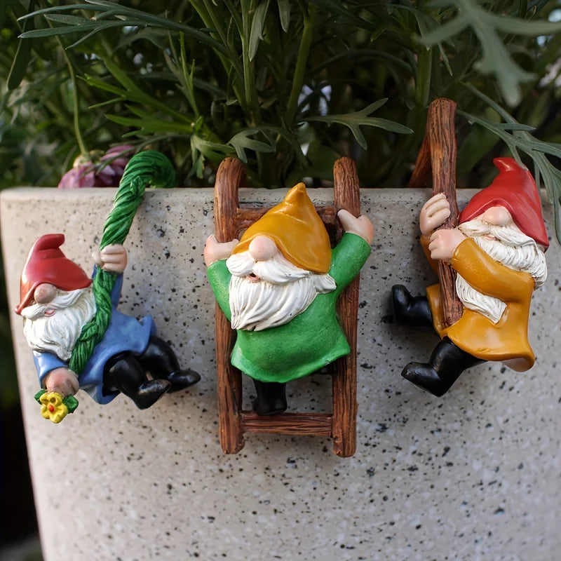 Mini Gnome Climbing Statues Set for Garden & Home Decor - Resin Fairy Figurines