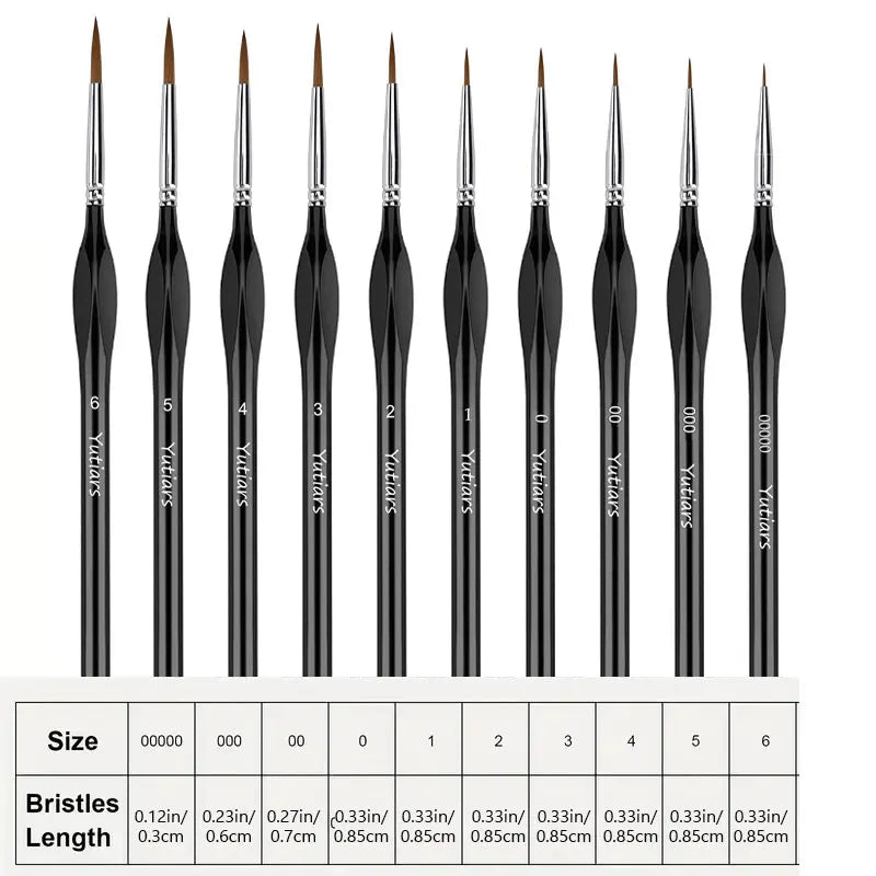 10-Piece Fine Detail Paint Brush Set for Miniatures, Nails, Face & Art