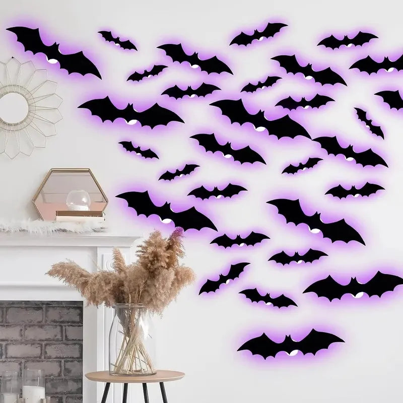 Halloween Bat Night Light Set - LED Wall Decor for Party & Festival