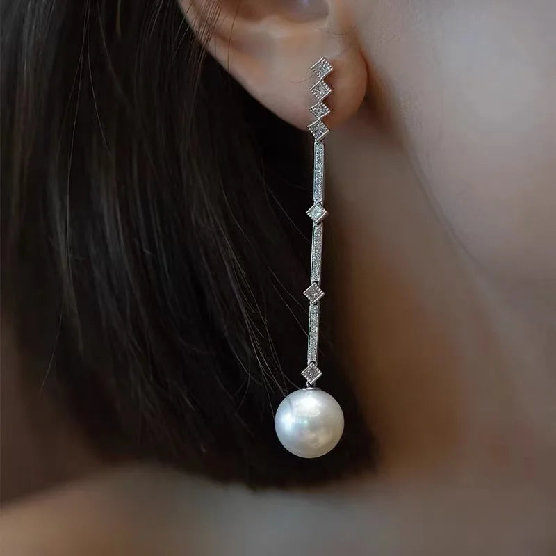 Elegant Pearl Drop Earrings for Women Bridal Wedding Jewelry with Zircon Shine