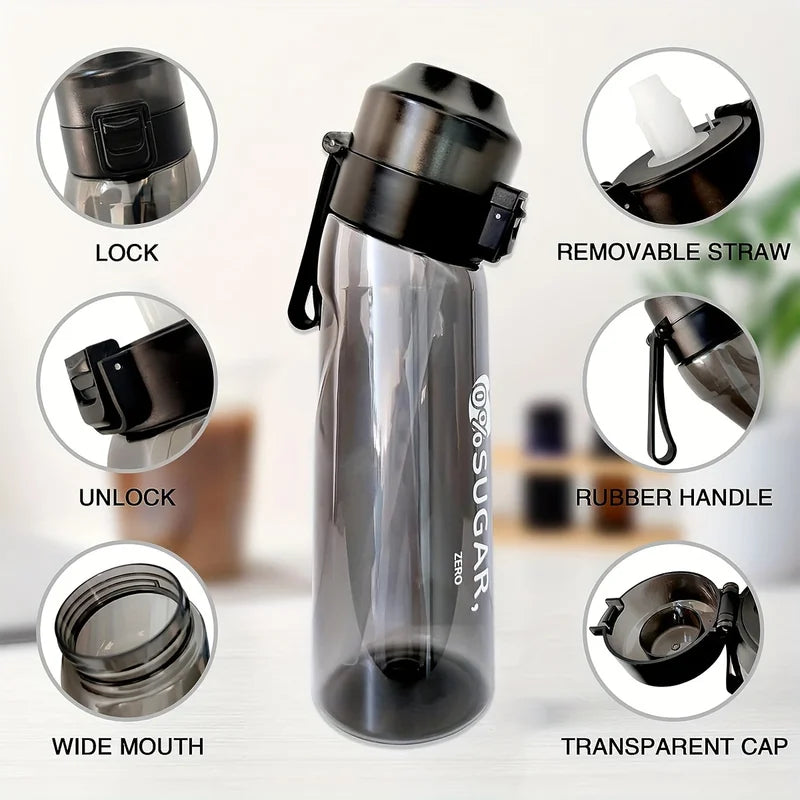 650ml Portable Sports Water Bottle with Fruit-Flavored Pods Leakproof Drinking Cup
