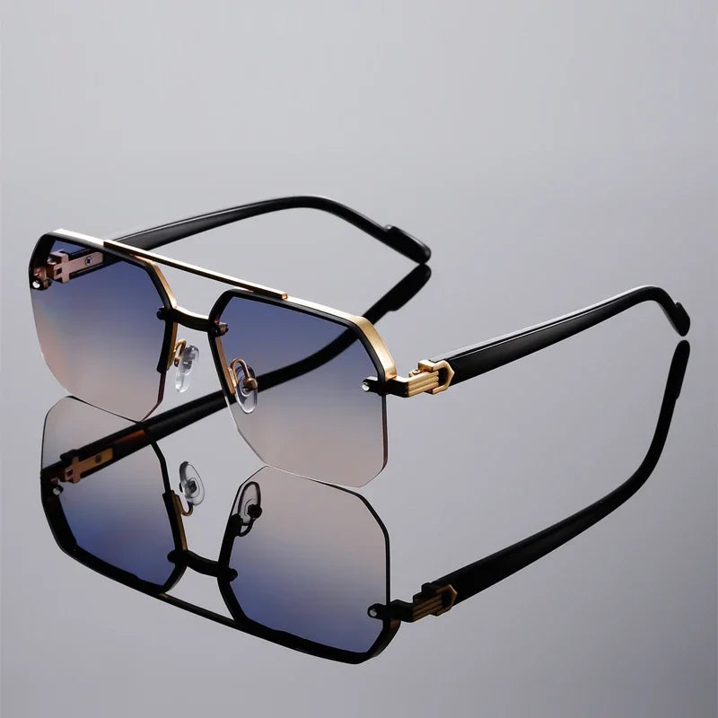 Oversized Semi-Rimless Sunglasses Men Fashion Vintage Gradient Casual Shades