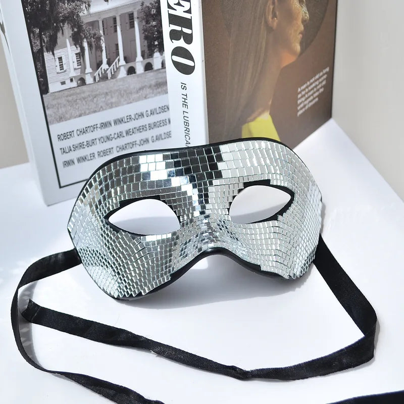 Disco Ball Glitter Mirror Face Mask for Festivals & Parties, Reflective Costume Mask