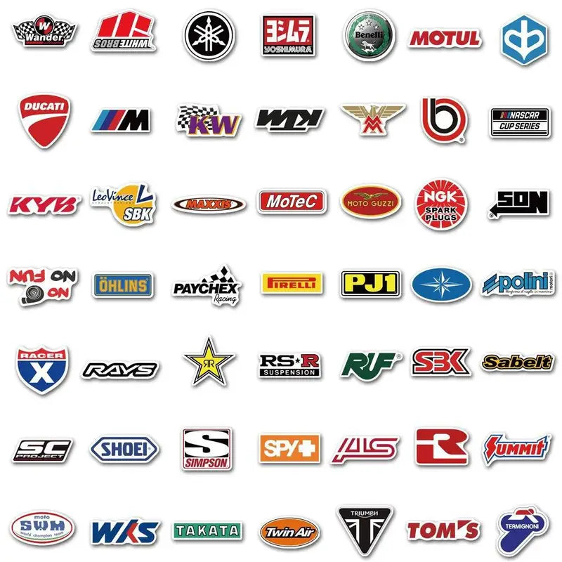 100pcs Waterproof Racing Car Logo Graffiti Stickers for Cars, Motorcycles, Luggage, Notebooks, Skateboards