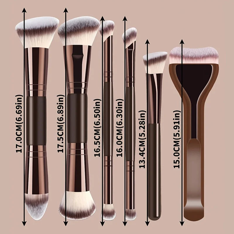 Dual-Ended Makeup Brush Set - 6 Pcs Foundation Concealer Contour Brushes for Beginners