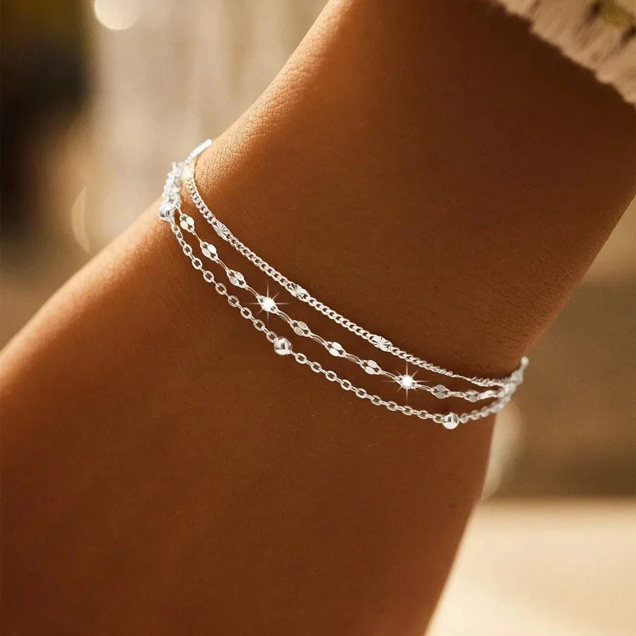 Elegant Multi-Layer Silver Plated Chain Bracelet for Women Boho Party Jewelry