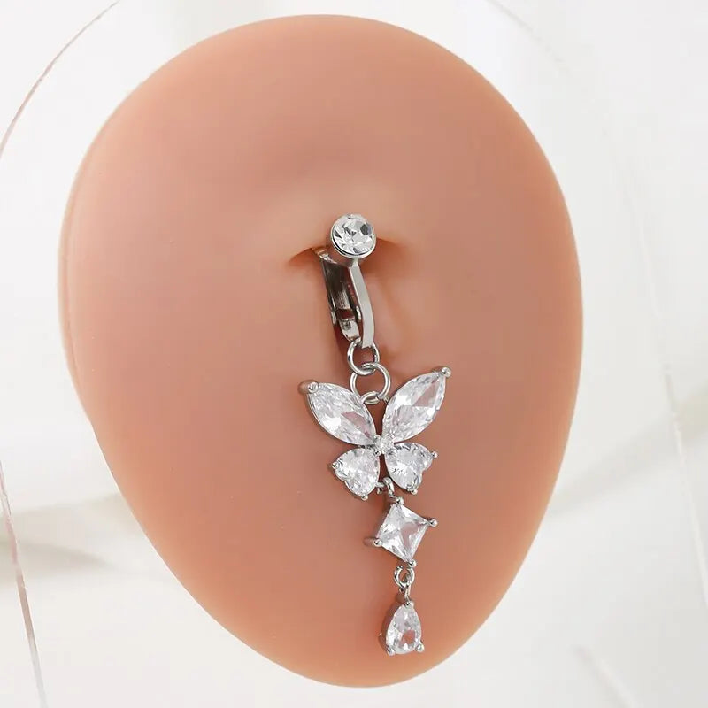 Clip On Belly Button Ring Butterfly Shape Copper Zircon Navel Body Jewelry
