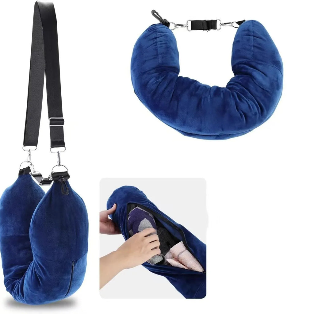 Stuffable Travel Neck Pillow Cover for Clothes - Space Saving Soft Plush Support