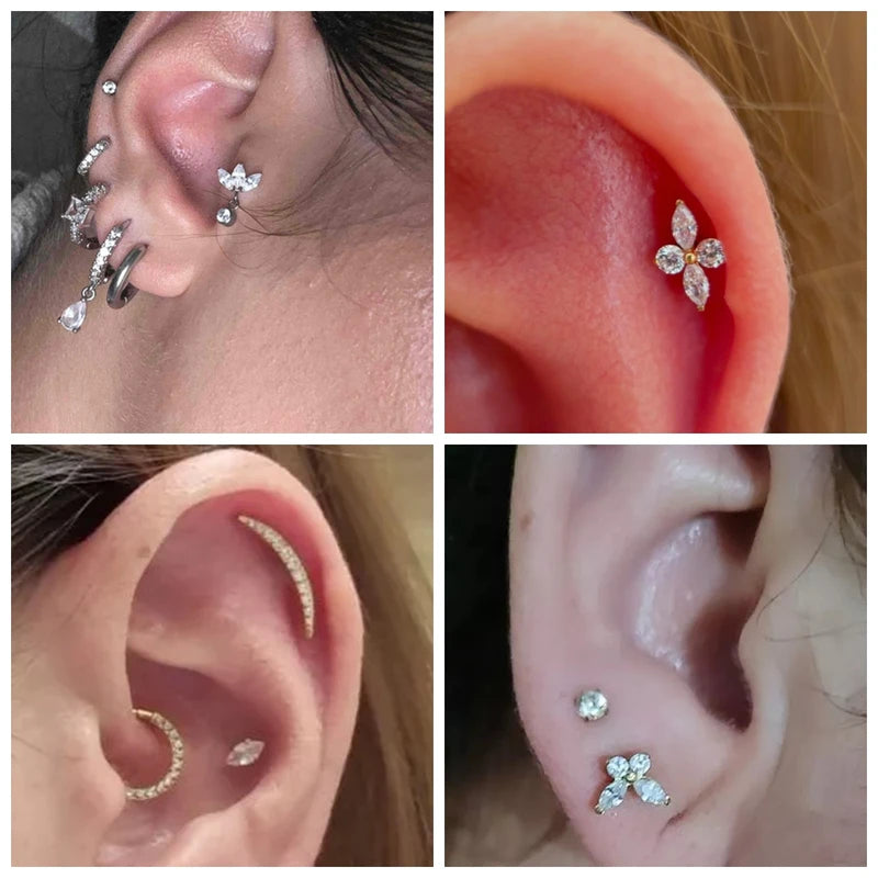 Titanium Zircon Star Labret Piercing Earring - Internally Threaded Lip Helix Tragus Jewelry