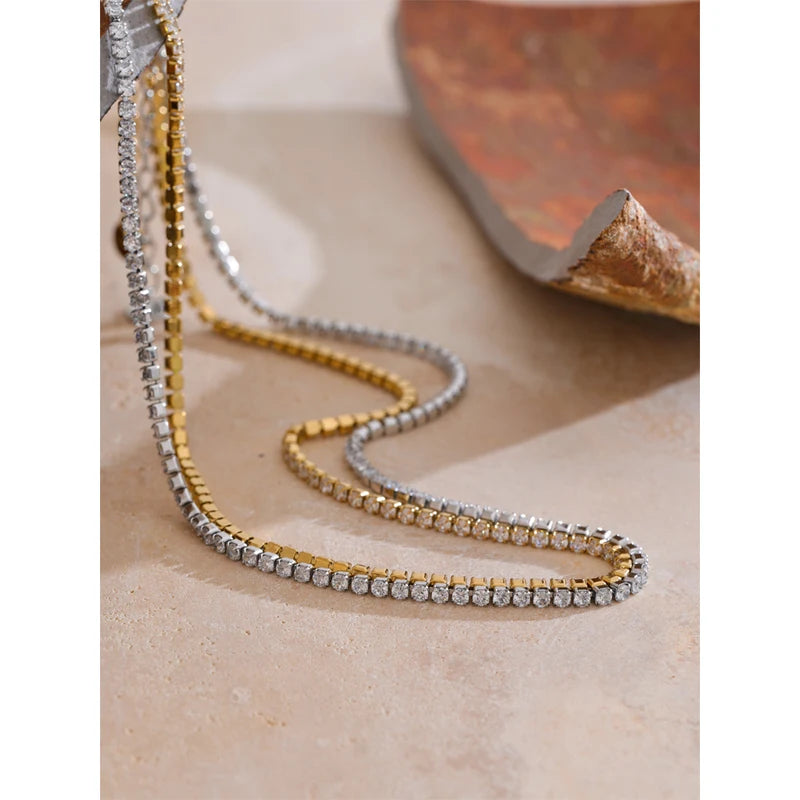 Luxury Cubic Zirconia Chain Necklace - Delicate Stainless Steel Jewelry for Women