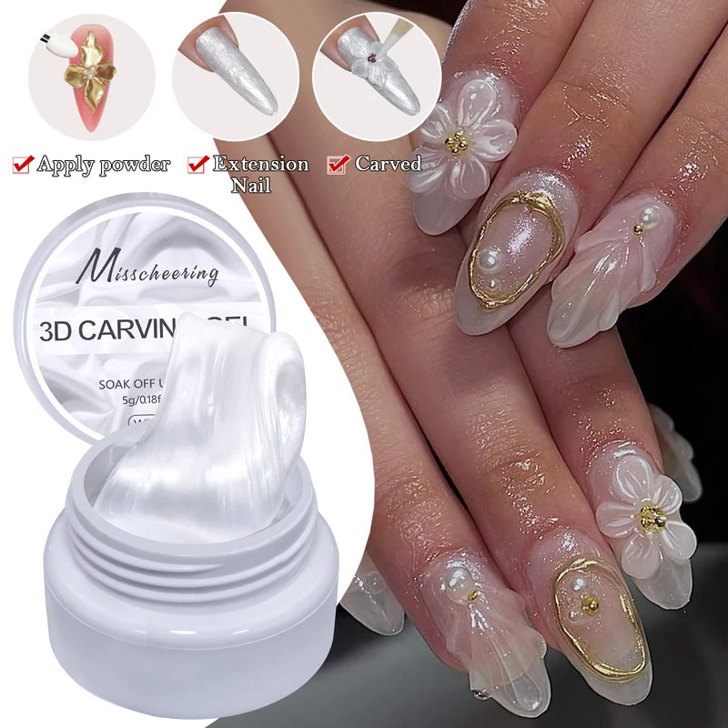 Pearlescent Satin Nail Art Glue for 3D Carving & Acrylic Designs - DIY Gel Varnish