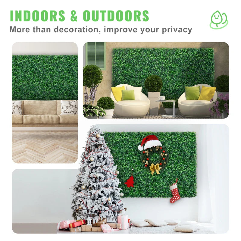 Artificial Boxwood Hedge Wall Panels 24pcs - Green Grass DIY Indoor Outdoor Decor