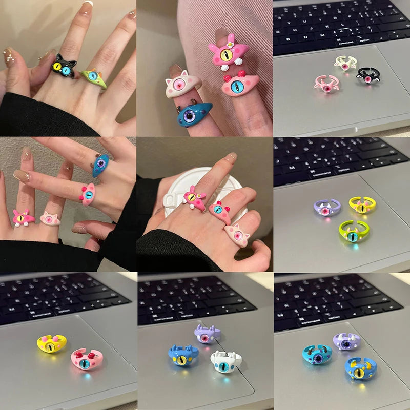 Anime Monster Eyes Shape Adjustable Finger Ring - Cartoon Animal Ear Design
