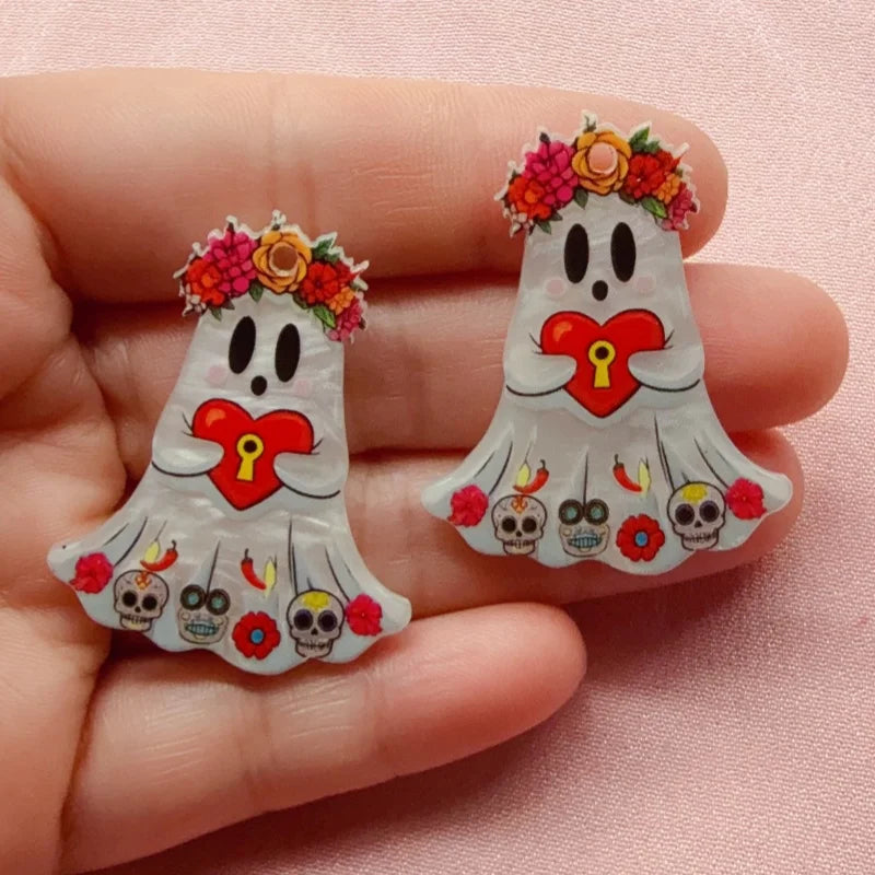 10pcs Acrylic Ghost Pendant Jewelry Making Supplies - Earrings, Necklaces, Keychains